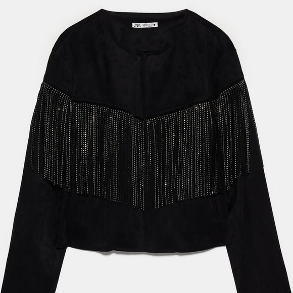Zara Jackets & Blazers - Zara Black Fringe Suede Jacket with Rhinestone Detail